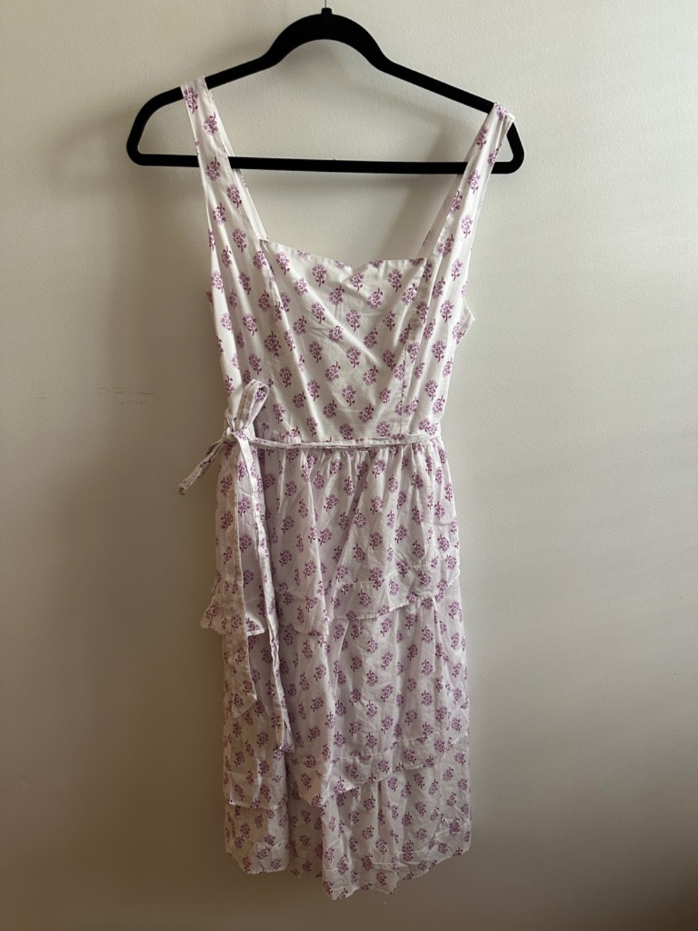 J. Crew White and Lavender Floral Tie-Waist Sundress